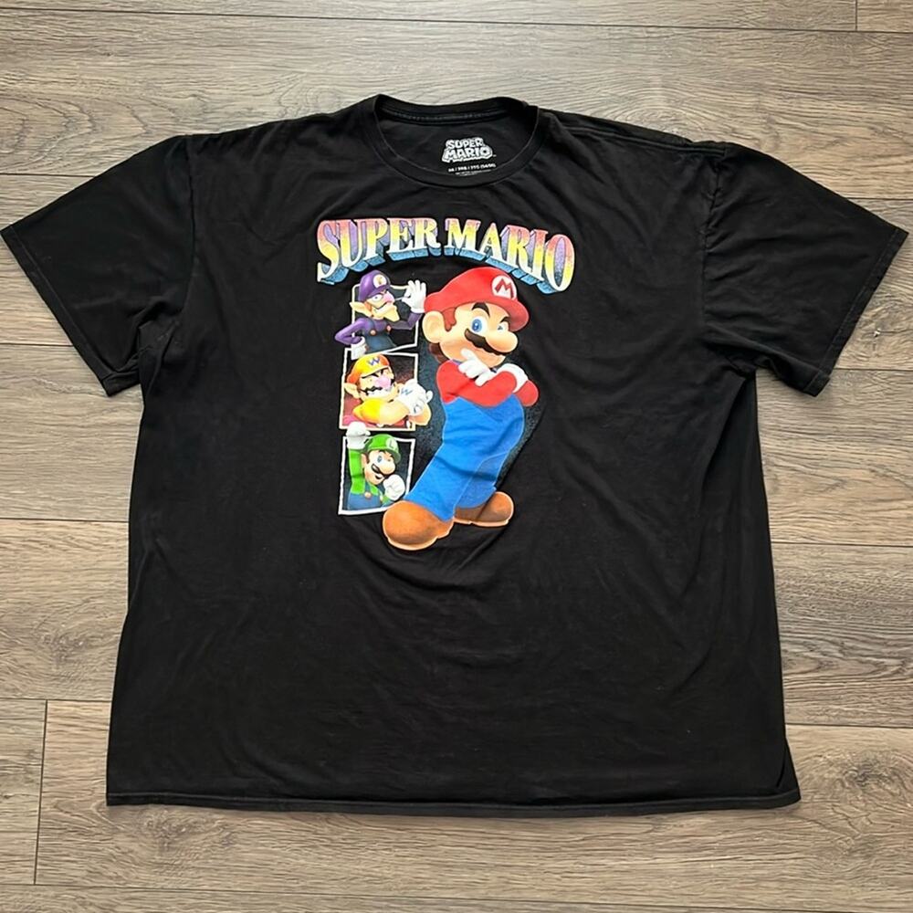 Mad Engine Super Mario Bros Black 100% Cotton T‎ Shirt Luigi Wario Nintendo 3XL
